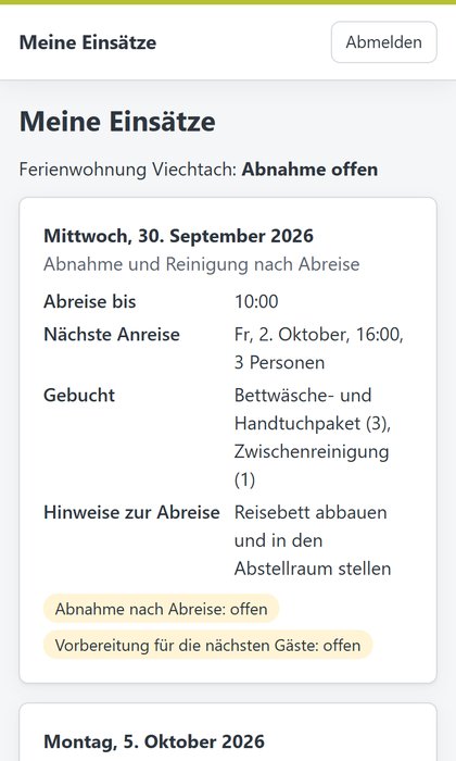 Einsatzliste der Reinigungskraft auf dem Handy